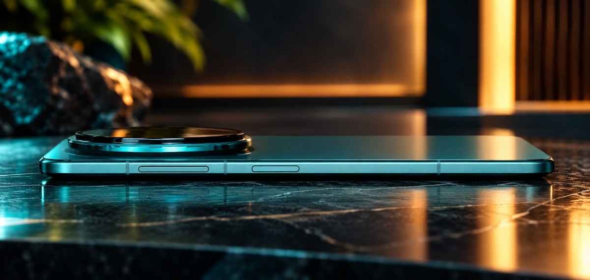 vivo X Fold6 side profile showing 4.4mm thin body and ZEISS camera module in Nebula Teal